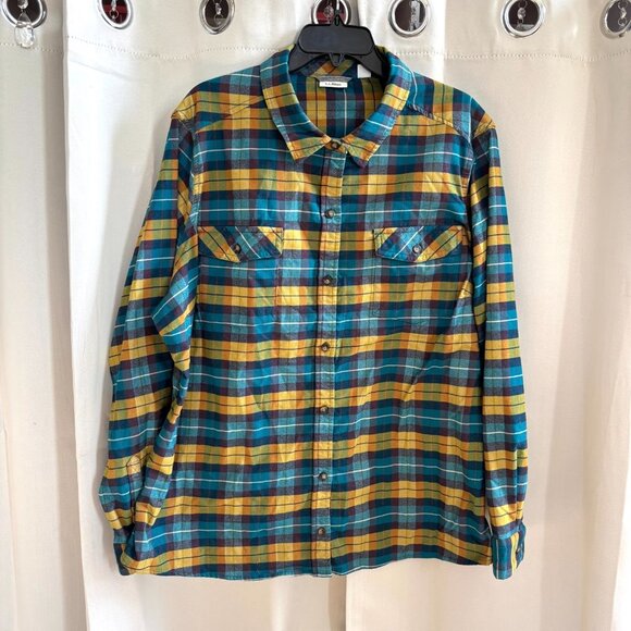 LL Bean Womens Flannel Shirt Top 3X Plaid Western Button Up Cowgirl Grunge 18908 - Picture 1 of 9